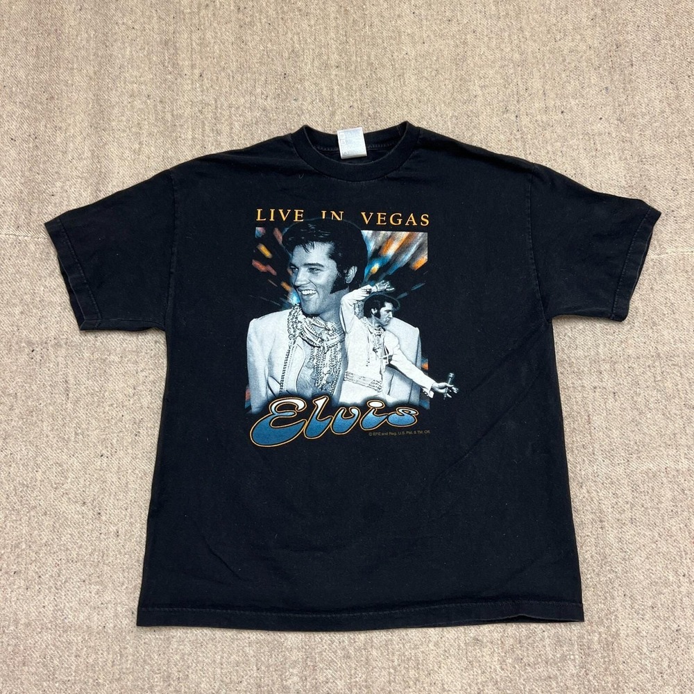 Vintage‎ Elvis Shirt Mens XL Black 2000s Live In Las Vegas